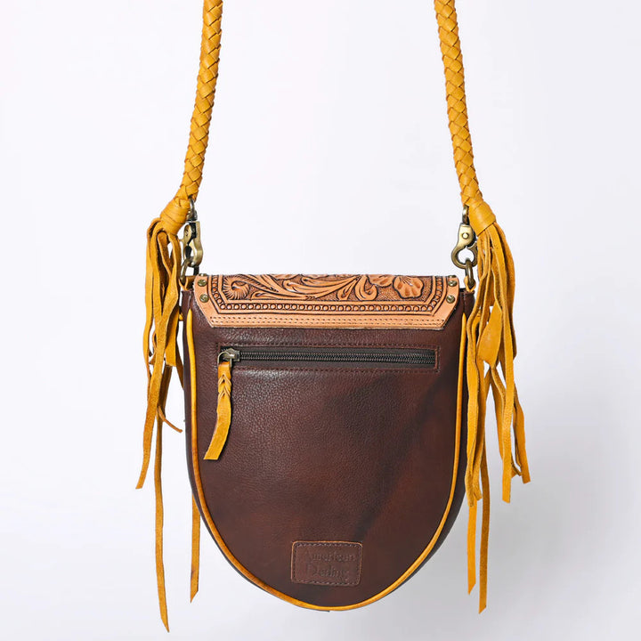 Leather Crossbody Bag with Tooled Flap - Chocolate