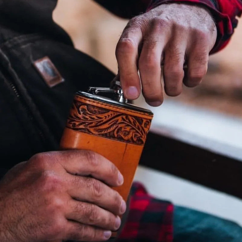 Vine Border Hand-Tooled Flask