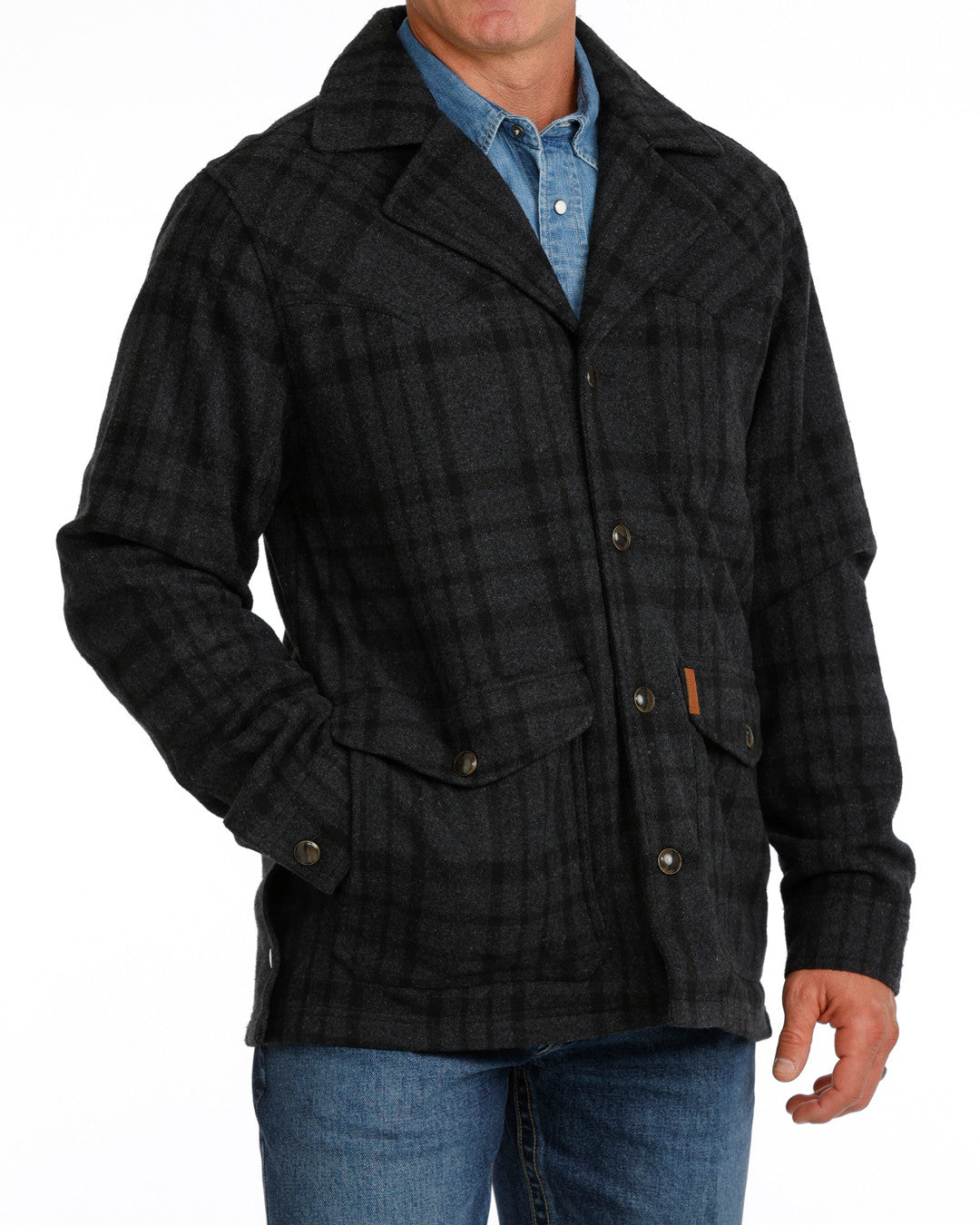Cinch Black Plaid Dress Coat
