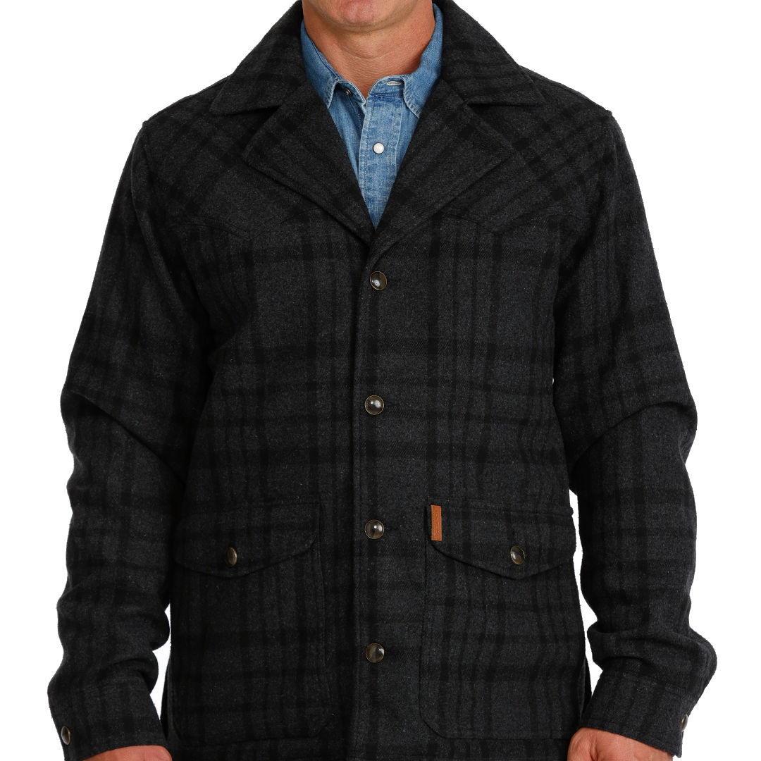 Cinch Black Plaid Dress Coat