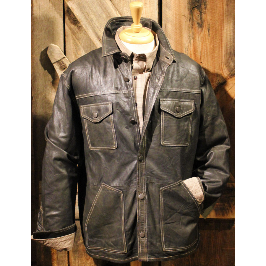 Men's Button Up Leather Jacket