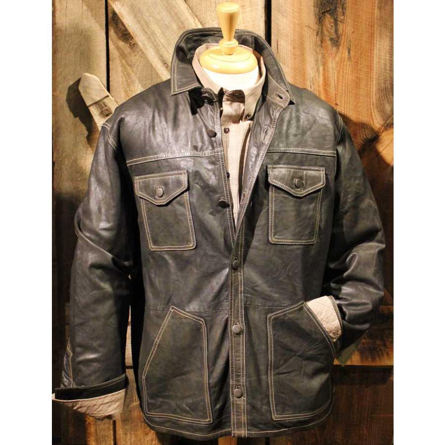 Men's Button Up Leather Jacket Custom Cowboy Shop