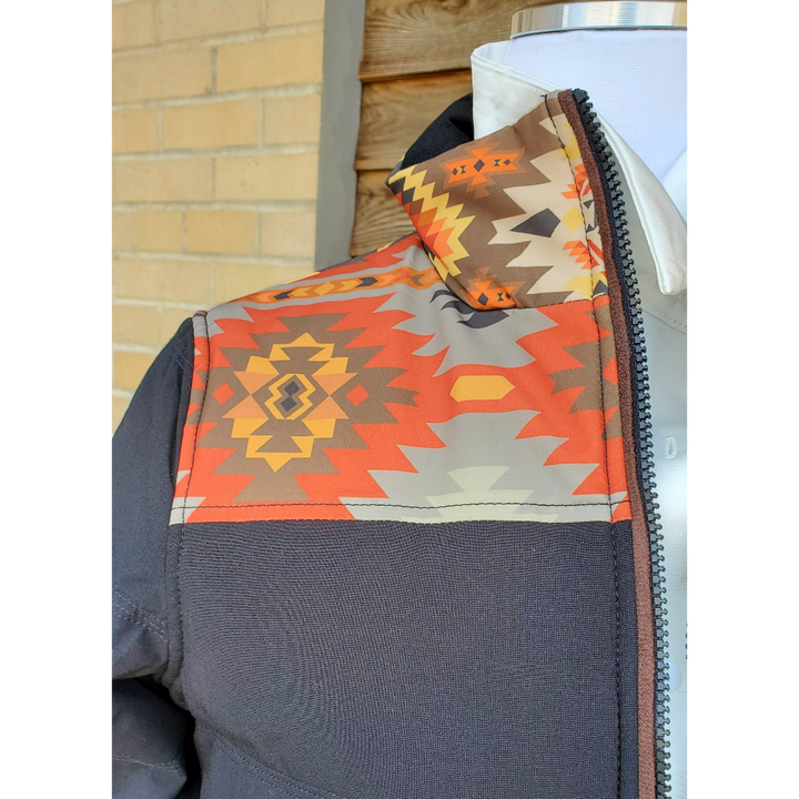 Ladies Puffer Jacket with Aztec Trim