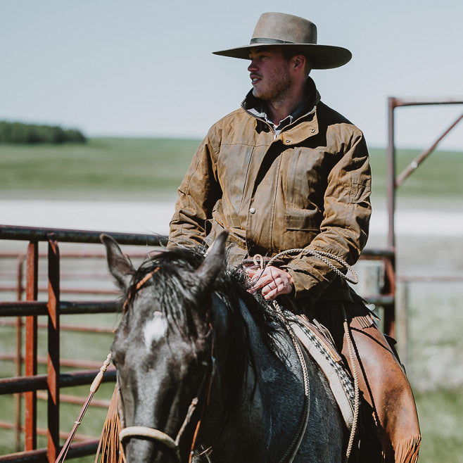 Custom Cowboy Shop - Brown Oilskin Ranch Coat Lifestyle