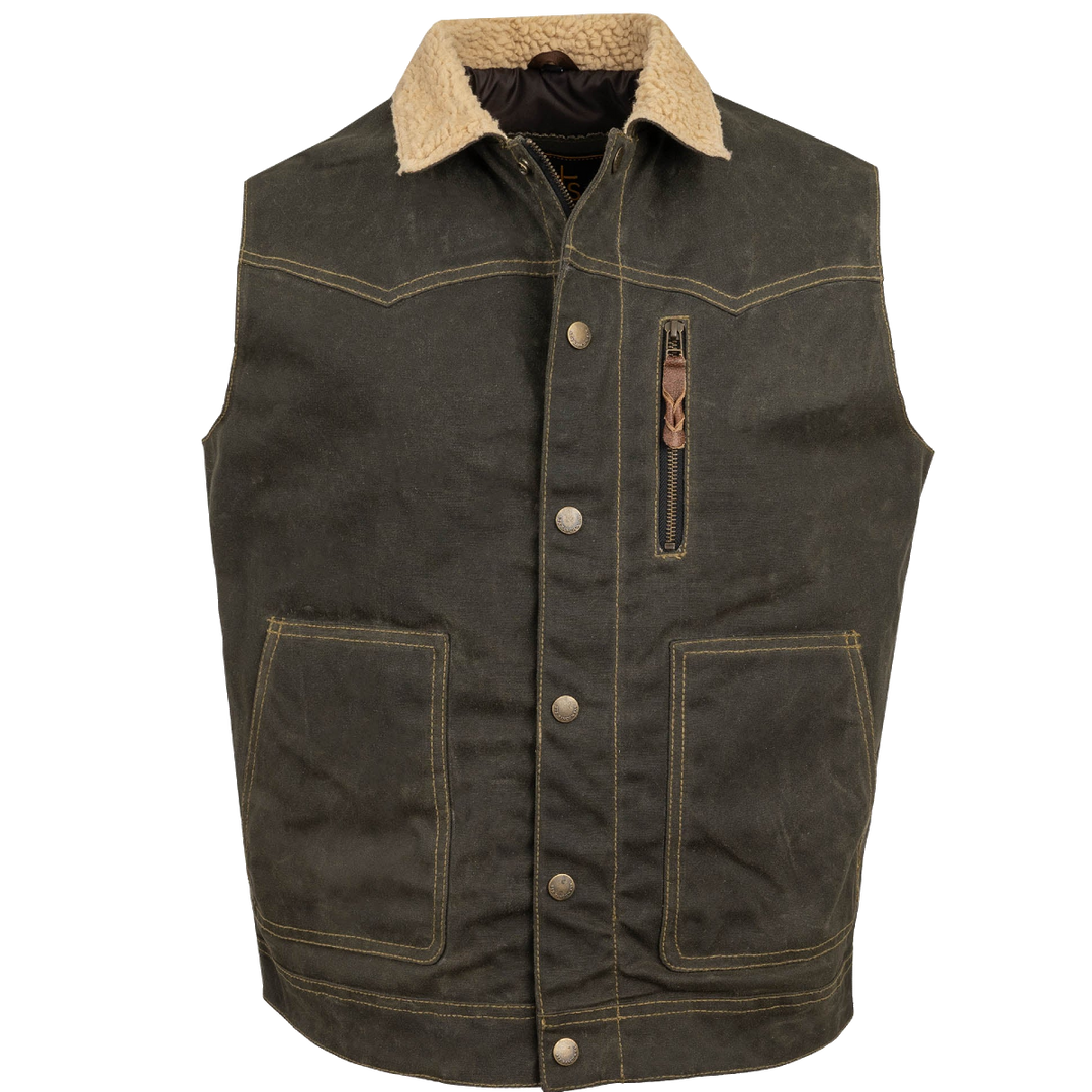 Custom Cowboy Shop - Waxed Cotton Waterproof Work Vest Olive