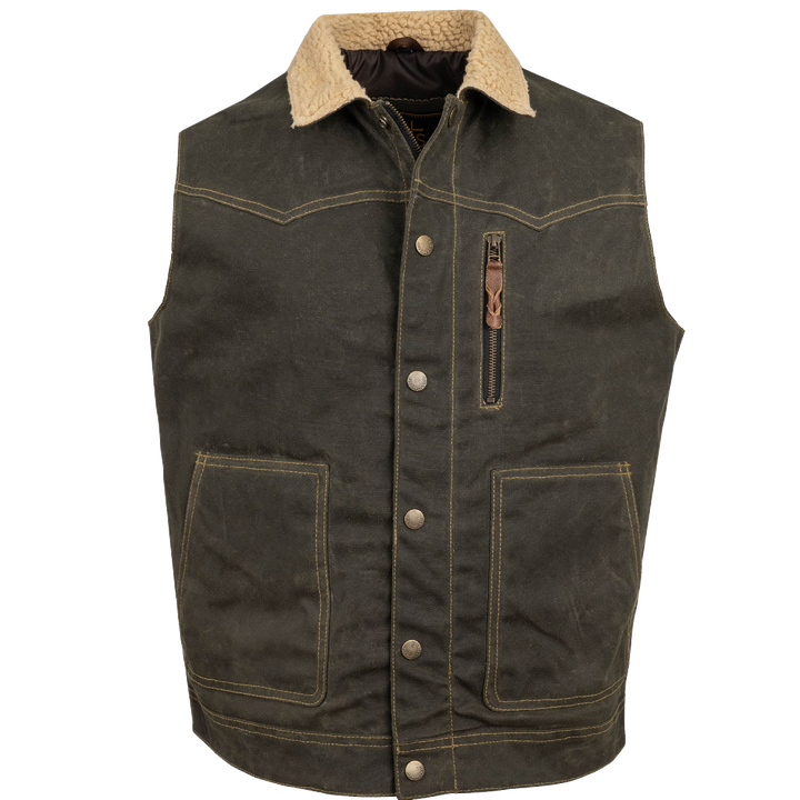 Custom Cowboy Shop - Waxed Cotton Waterproof Work Vest Olive