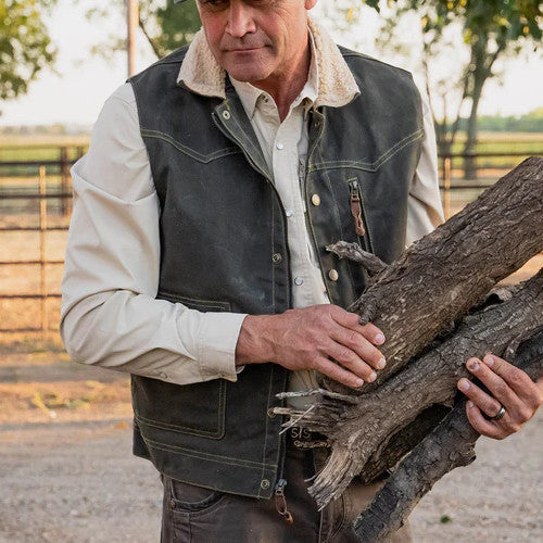 Custom Cowboy Shop - Waxed Cotton Waterproof Work Vest Olive