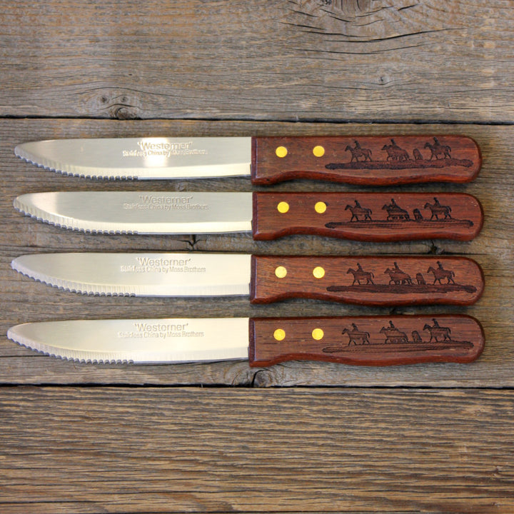 Riding Cowboys Wooden Handle Steak Knives