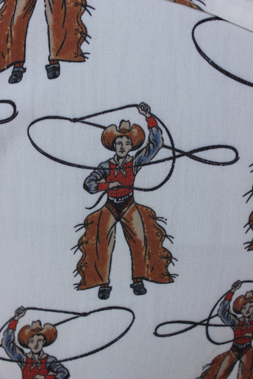 Roping Cowboy Print Pearl Snap Shirt