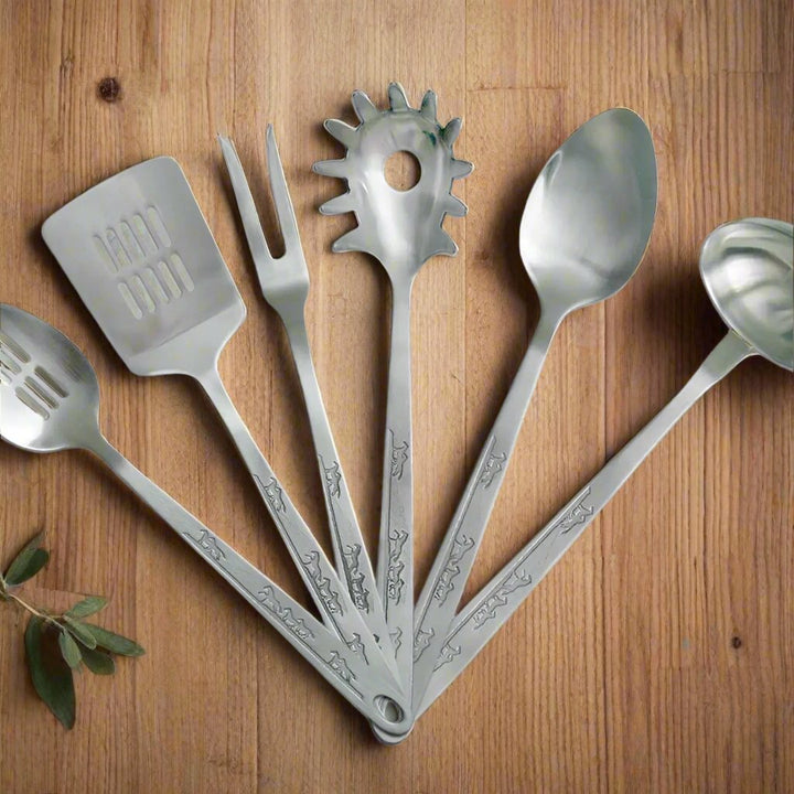 6 Piece Stainless Serving Set with Running Horses