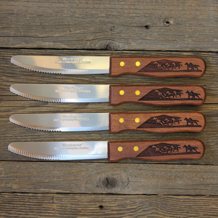 Running Horses Wooden Handle Steak Knives