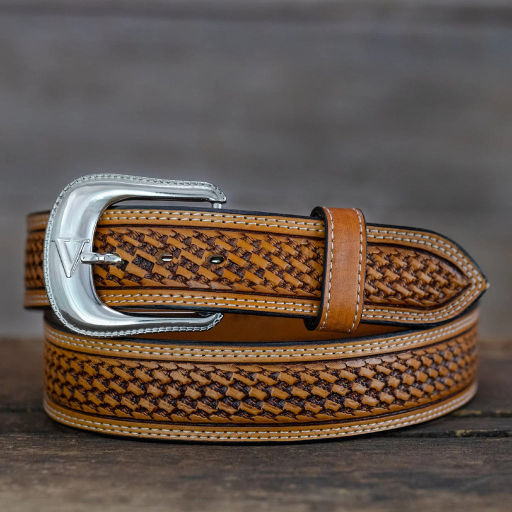 Basket Weave West Leathers Belt Men's Brown Stitched Basket Weave