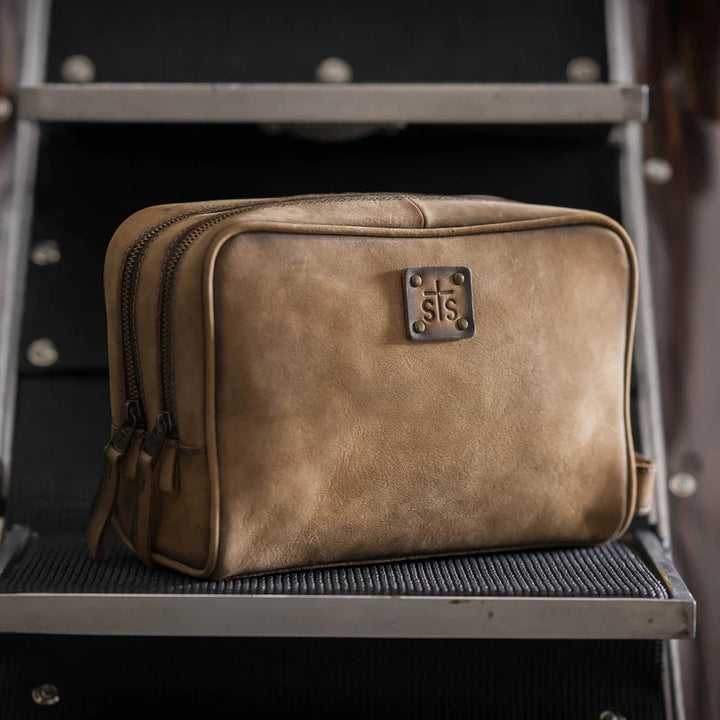 Leather Double Zipper Shave Kit