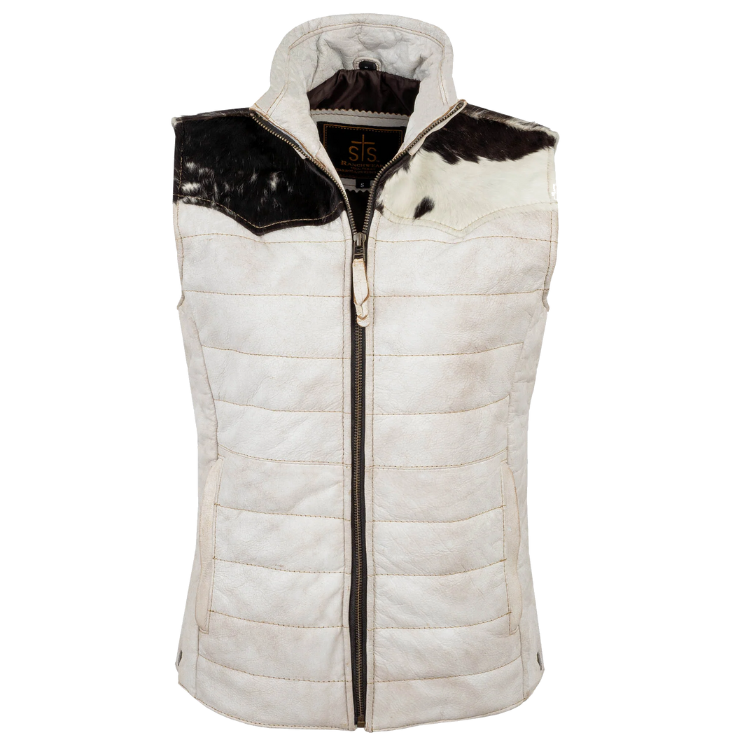 Women's Leather Vest with Cowhide Trim