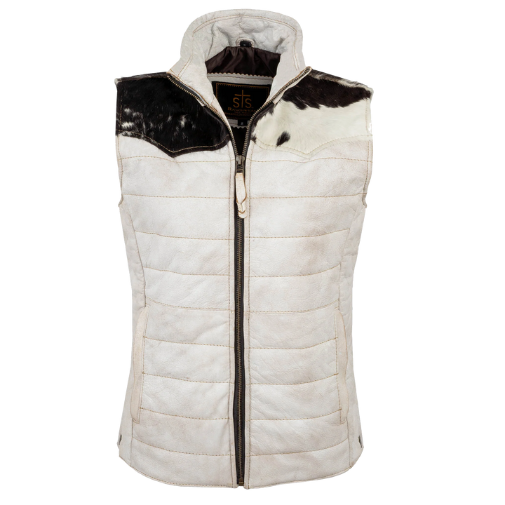 Women's Leather Vest with Cowhide Trim