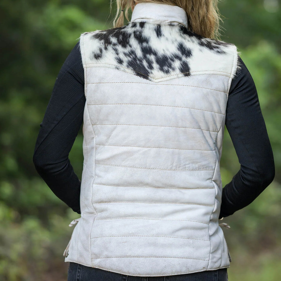 Women's Leather Vest with Cowhide Trim