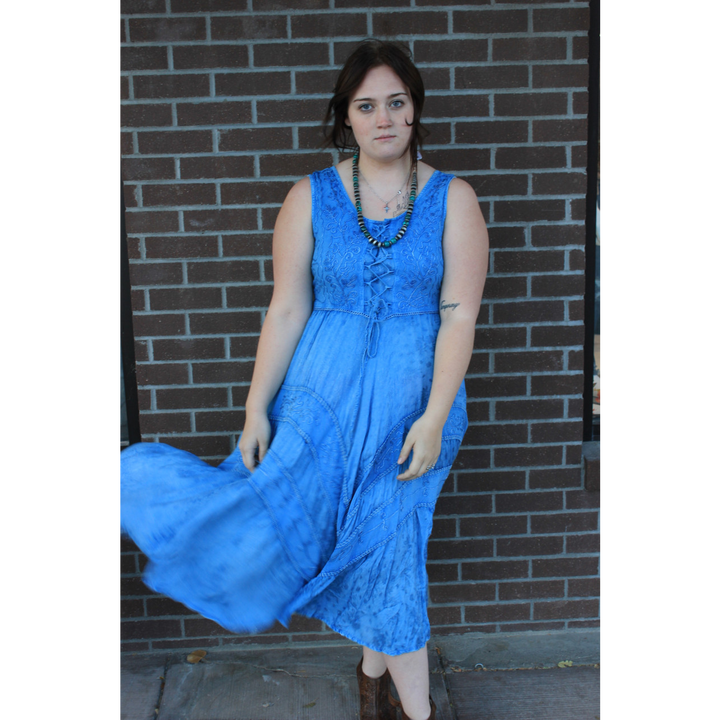 Lace Front Dress - Light Denim
