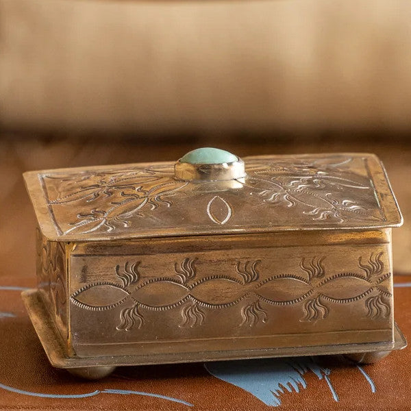 Small Stamped Box with Turquoise Stone