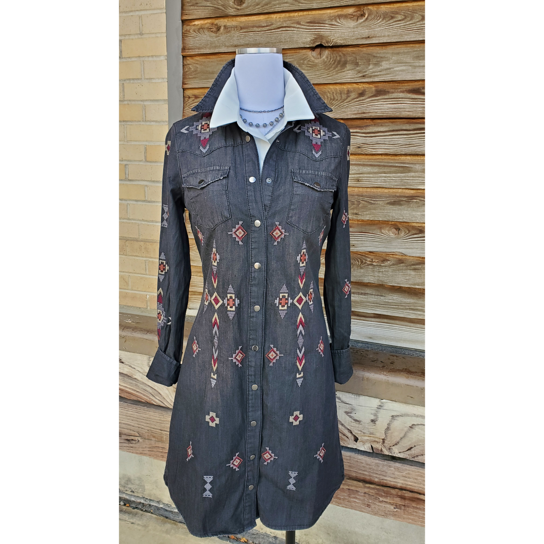 Embroidered sales denim dress