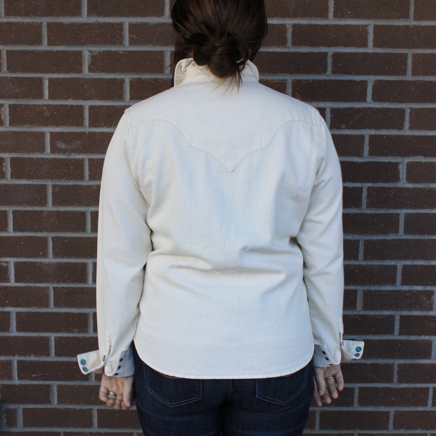 Turquoise Snap Western Denim Shirt - Cream