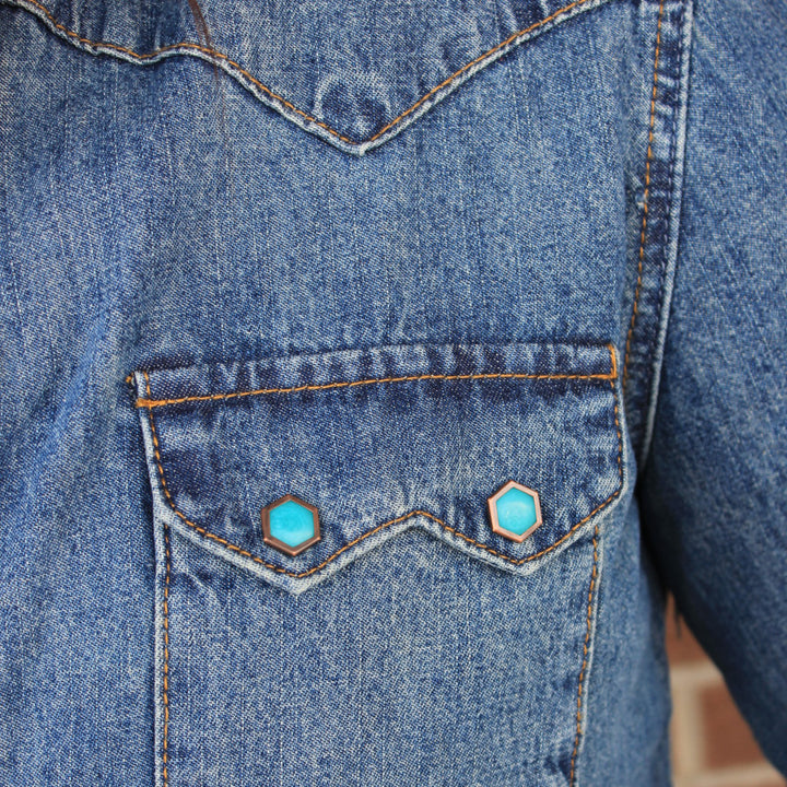 Women's Denim Western Shirt with Turquoise Snaps