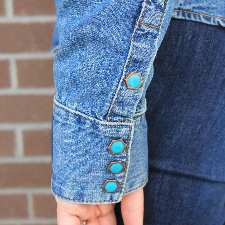 Women's Denim Western Shirt with Turquoise Snaps