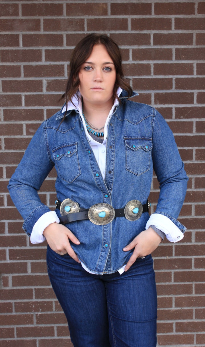 Women's Denim Western Shirt with Turquoise Snaps
