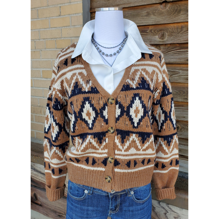 Stetson Womens Aztec Print Cardigan Sweater