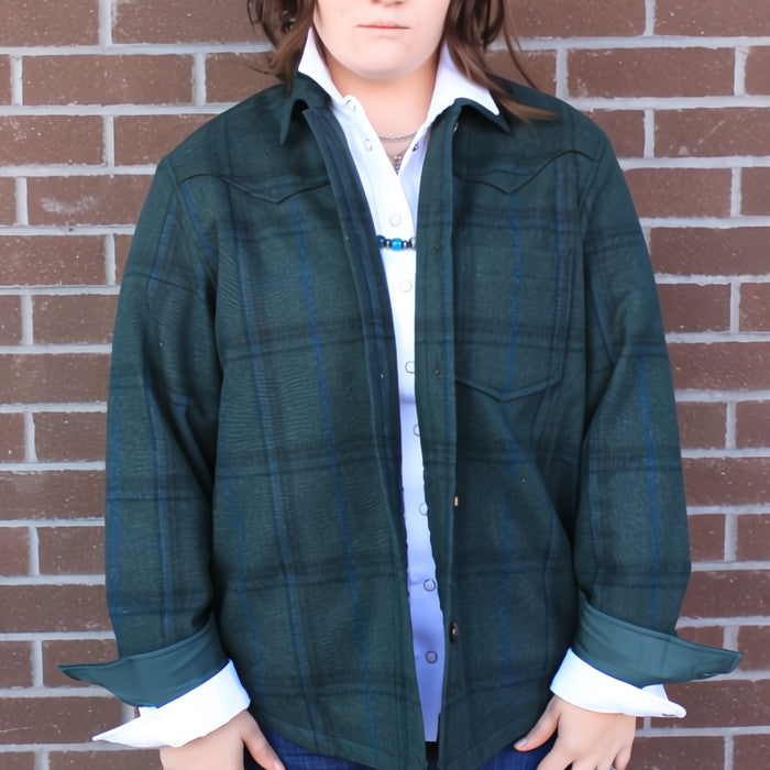 Green Plaid Wool Blend Shirt Jacket