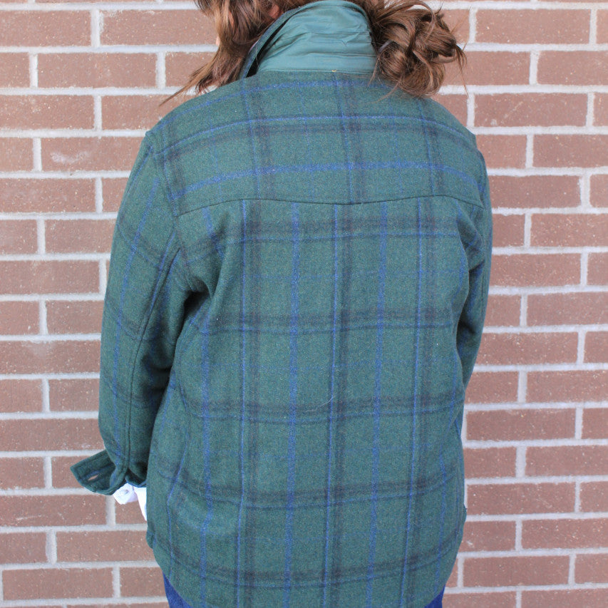Green Plaid Wool Blend Shirt Jacket