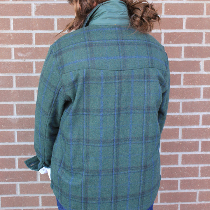 Green Plaid Wool Blend Shirt Jacket