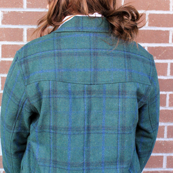 Green Plaid Wool Blend Shirt Jacket