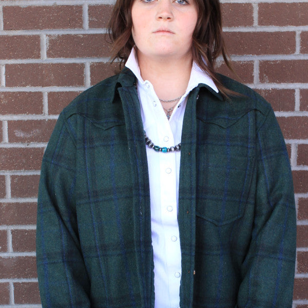 Green Plaid Wool Blend Shirt Jacket