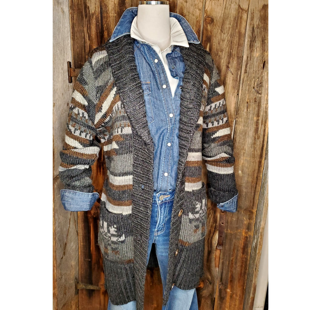 トップス soerte HAND STITCH WESTERN KNIT JACKET Stetson Aztec Print Belted Sweater – Custom Cowboy Shop