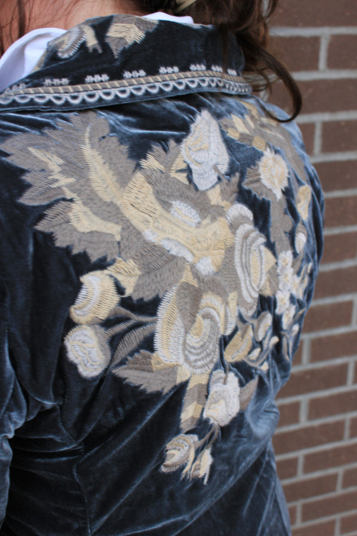 Velvet Coat with Embroidery - Seaweed