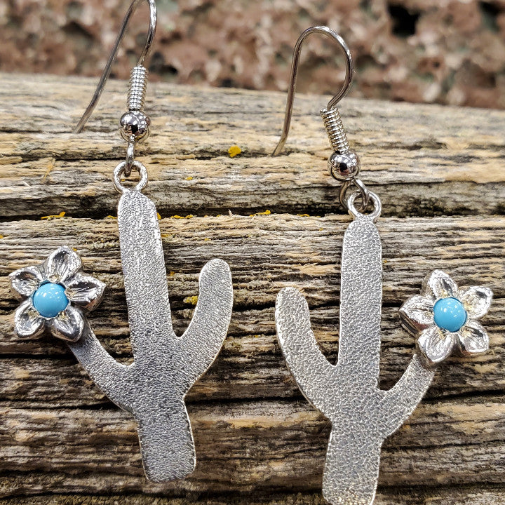 Sterling Cactus Earrings with Turquoise