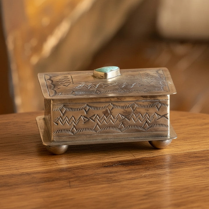 Small Stamped Box with Turquoise Stone