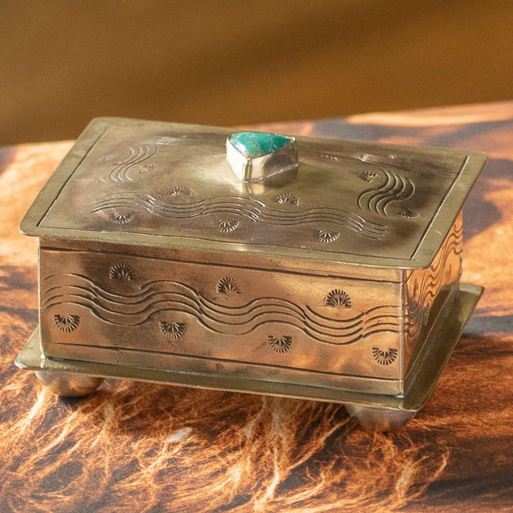 Small Stamped Box with Turquoise Stone