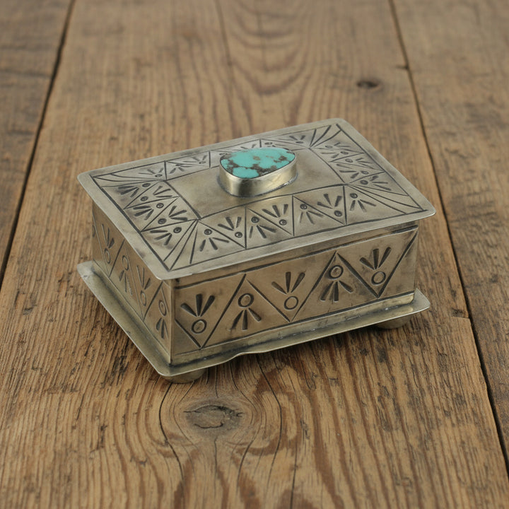 Small Stamped Box with Turquoise Stone
