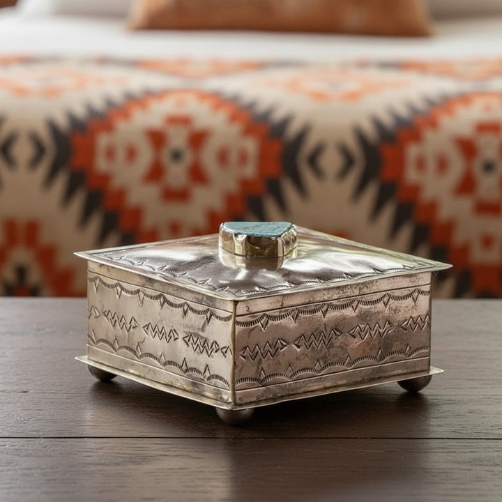 Stamped Square Box with Turquoise Slab