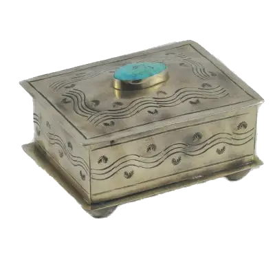 Small Stamped Box with Turquoise Stone