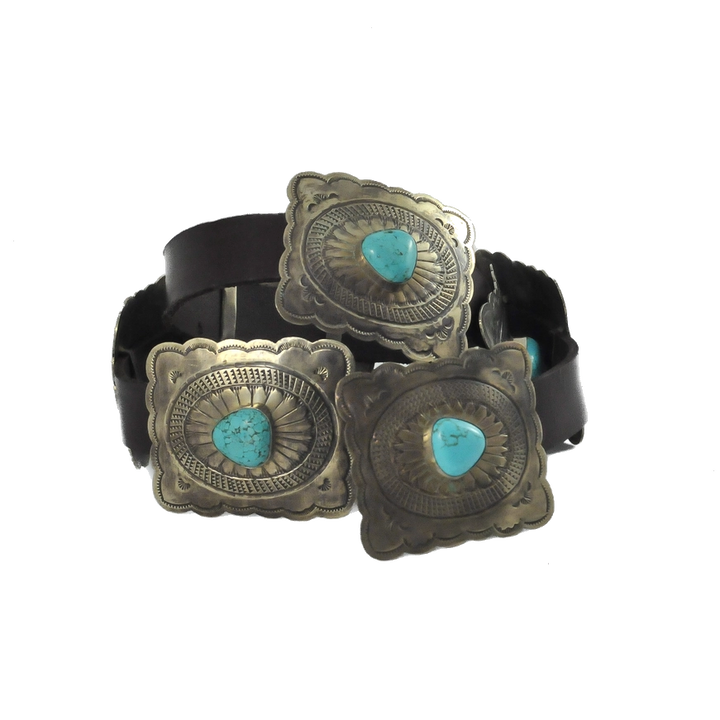 Fluted Concho Belt with Turquoise - Black