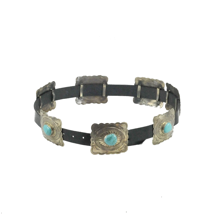 Fluted Concho Belt with Turquoise - Black
