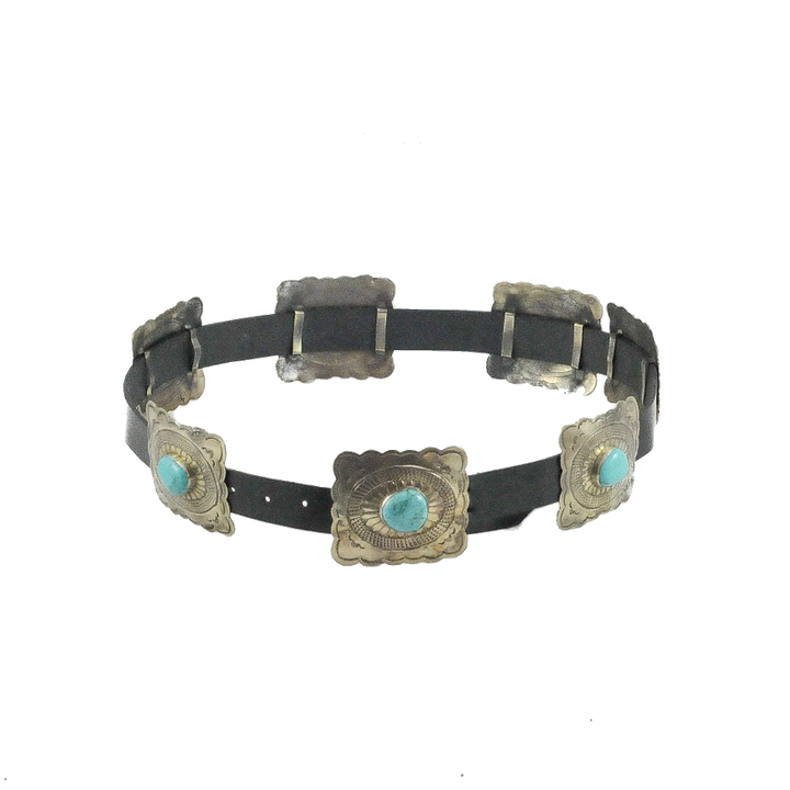 Fluted Concho Belt with Turquoise - Black