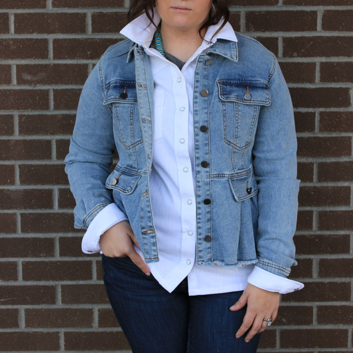 Washed Denim Peplum Jacket