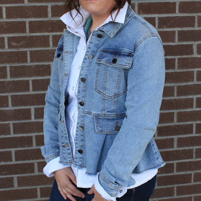 Washed Denim Peplum Jacket