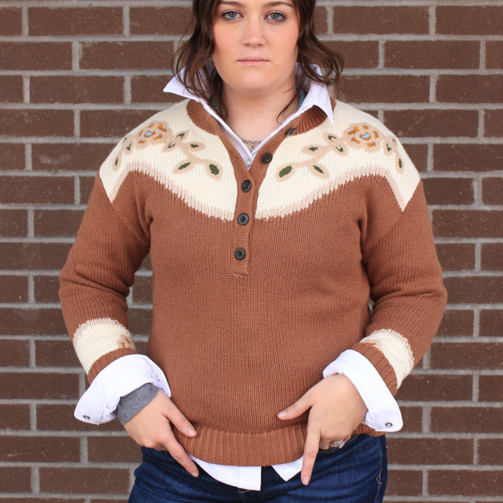Western Floral Henley Sweater