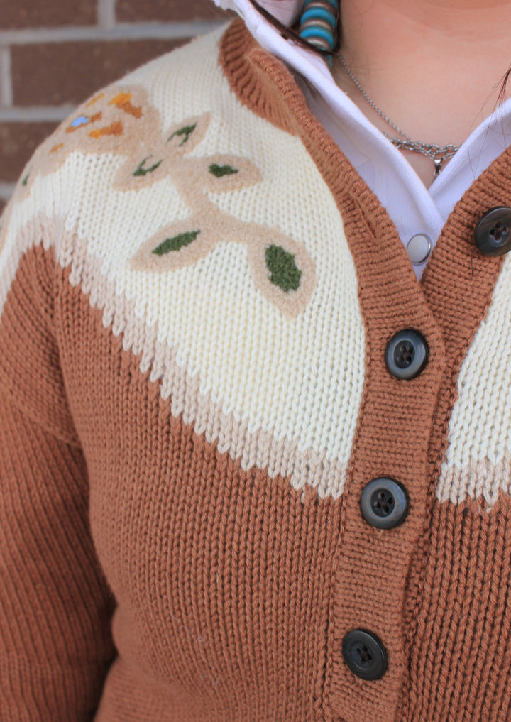 Western Floral Henley Sweater