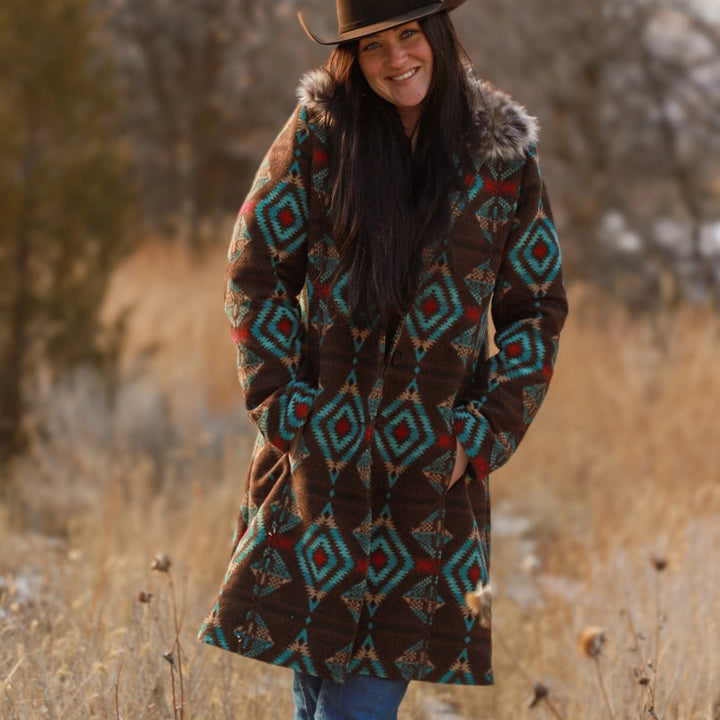 Long Aztec Jacket with Removable Fur Collar