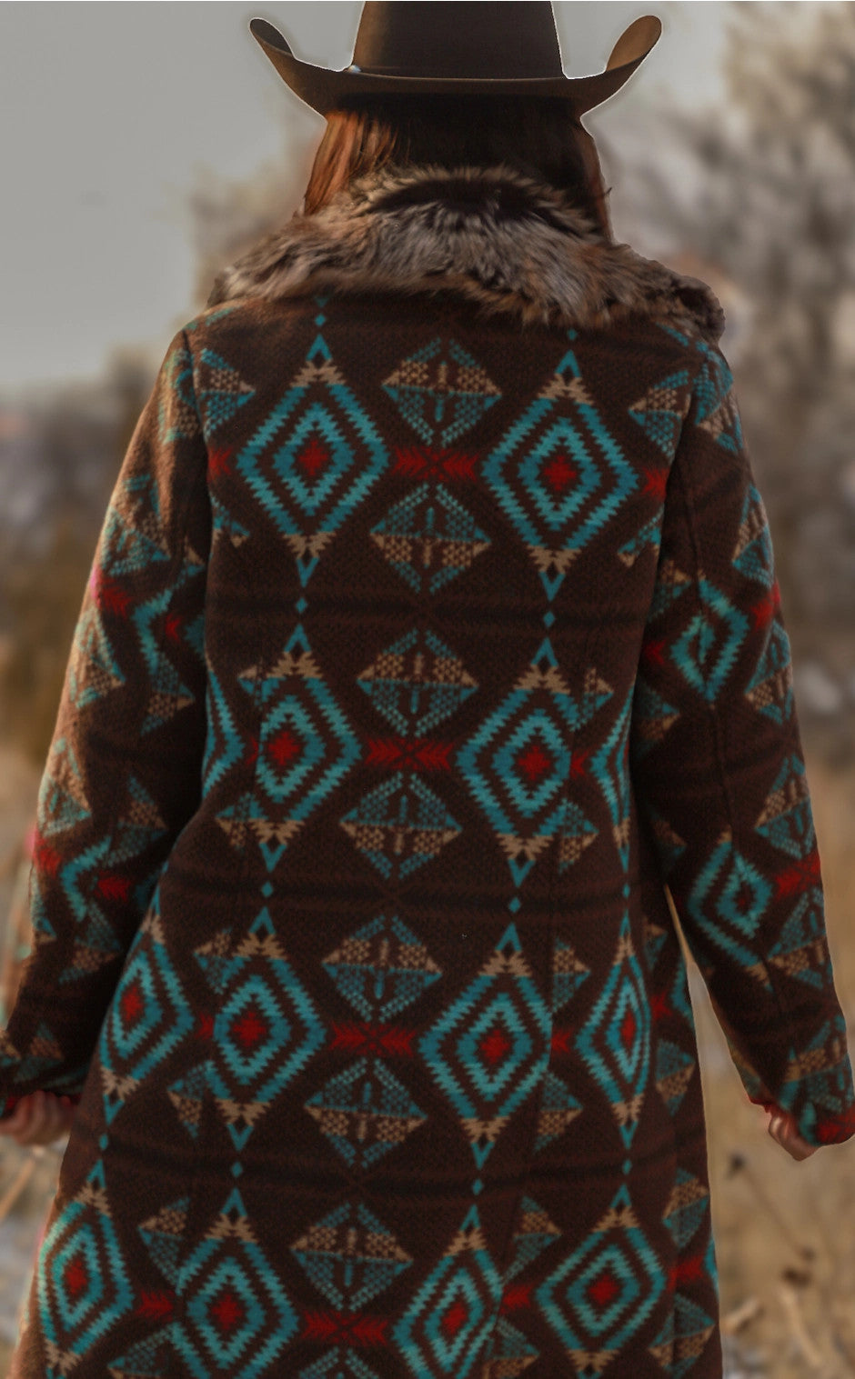 Long Aztec Jacket with Removable Fur Collar